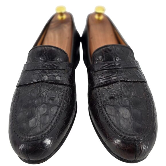 Salvatore Ferragamo Exotic Brown Crocodile Dress Shoes Mens 8.5EE Penny Loafers